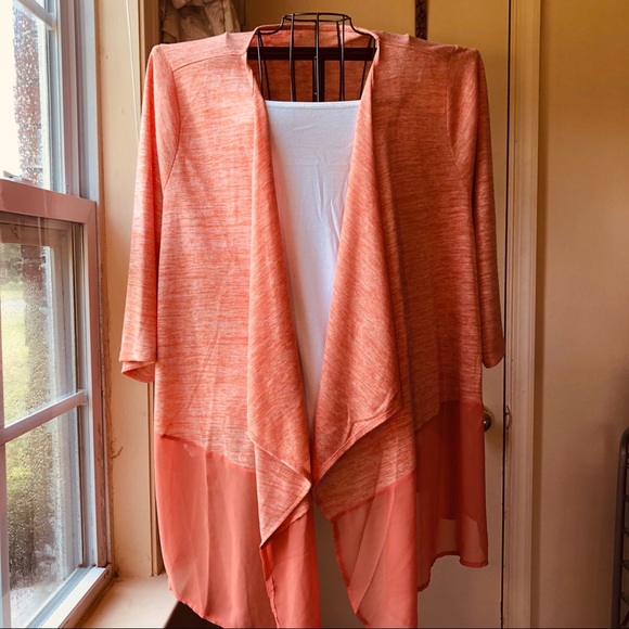 Lane Bryant 26/28 Peach Chiffon-Trim Cardigan - Picture 2 of 5